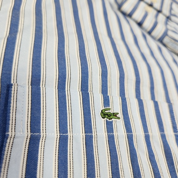 Vintage Lacoste Shirt Men 44 (XL) Vertical Striped Button Up Alligator Logo Blue - Picture 3 of 11